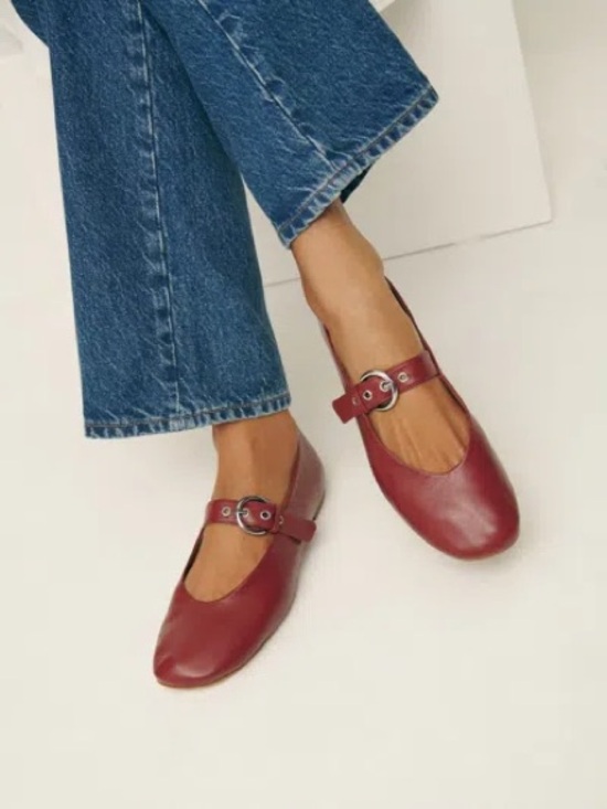 Reformation Shoes - Reformation Bethany Mary Jane Ballet Flat
Size 9, BRICK RED LEATHER